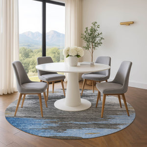 HomeRoots 8' Denim Blue Charcoal Gray Abstract Washable Area Rug – Stylish, Durable, UV-Protected Design for Homes 710841