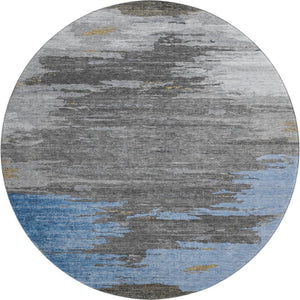 HomeRoots 8' Denim Blue Charcoal Gray Abstract Washable Area Rug – Stylish, Durable, UV-Protected Design for Homes 710841