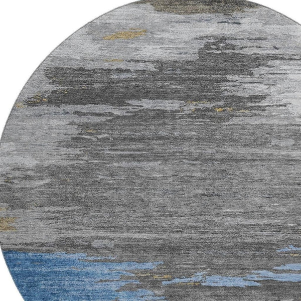 HomeRoots 8' Denim Blue Charcoal Gray Abstract Washable Area Rug – Stylish, Durable, UV-Protected Design for Homes 710841