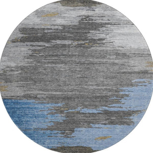 HomeRoots 8' Denim Blue Charcoal Gray Abstract Washable Area Rug – Stylish, Durable, UV-Protected Design for Homes 710841