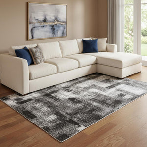 HomeRoots 9' X 12' Denim Blue Charcoal Gray Abstract Area Rug - Washable, UV Protected, Durable & Stylish! 710842