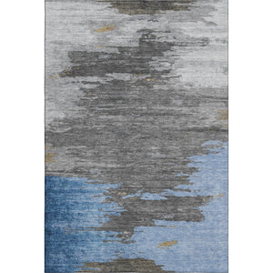 HomeRoots 9' X 12' Denim Blue Charcoal Gray Abstract Area Rug - Washable, UV Protected, Durable & Stylish! 710842