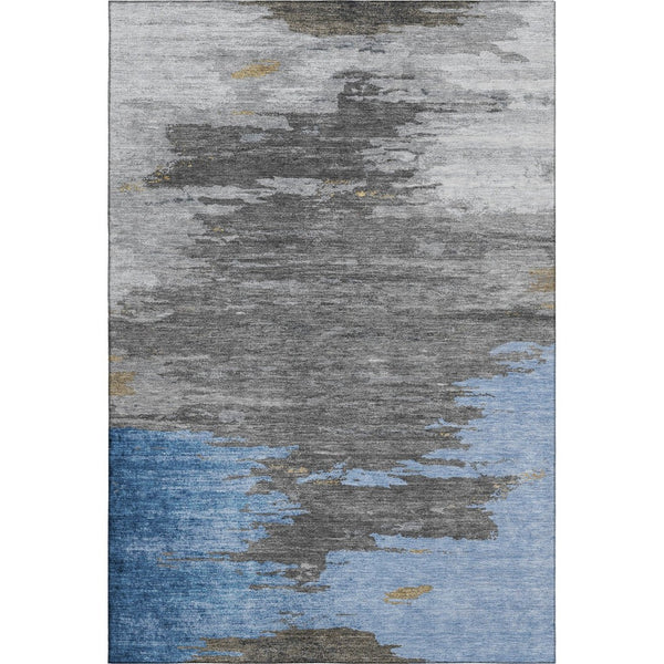 HomeRoots 9' X 12' Denim Blue Charcoal Gray Abstract Area Rug - Washable, UV Protected, Durable & Stylish! 710842