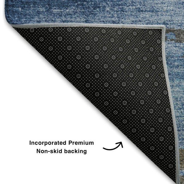 HomeRoots 9' X 12' Denim Blue Charcoal Gray Abstract Area Rug - Washable, UV Protected, Durable & Stylish! 710842