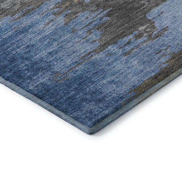 HomeRoots 9' X 12' Denim Blue Charcoal Gray Abstract Area Rug - Washable, UV Protected, Durable & Stylish! 710842