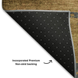HomeRoots 8' Gold Charcoal & Gray Abstract Round Rug - Washable, UV-Protected, Stylish & Durable for Any Space 710846