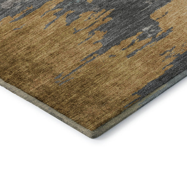 HomeRoots 8' Gold Charcoal & Gray Abstract Round Rug - Washable, UV-Protected, Stylish & Durable for Any Space 710846