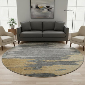 HomeRoots 8' X 10' Washable Area Rug in Gold, Charcoal & Gray – Stain-Resistant, UV Protected, Modern Style 710847