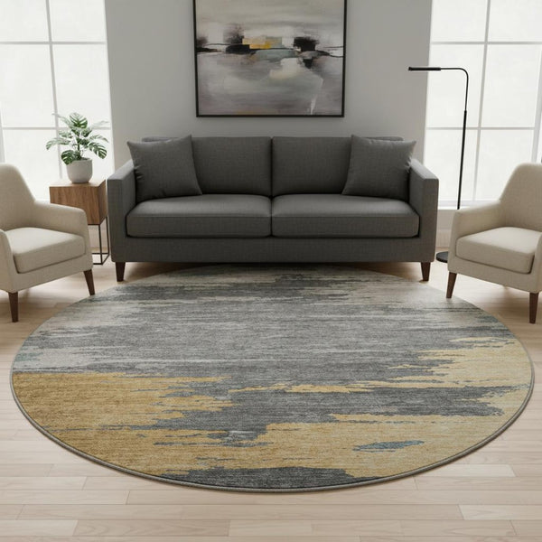 HomeRoots 8' X 10' Washable Area Rug in Gold, Charcoal & Gray – Stain-Resistant, UV Protected, Modern Style 710847