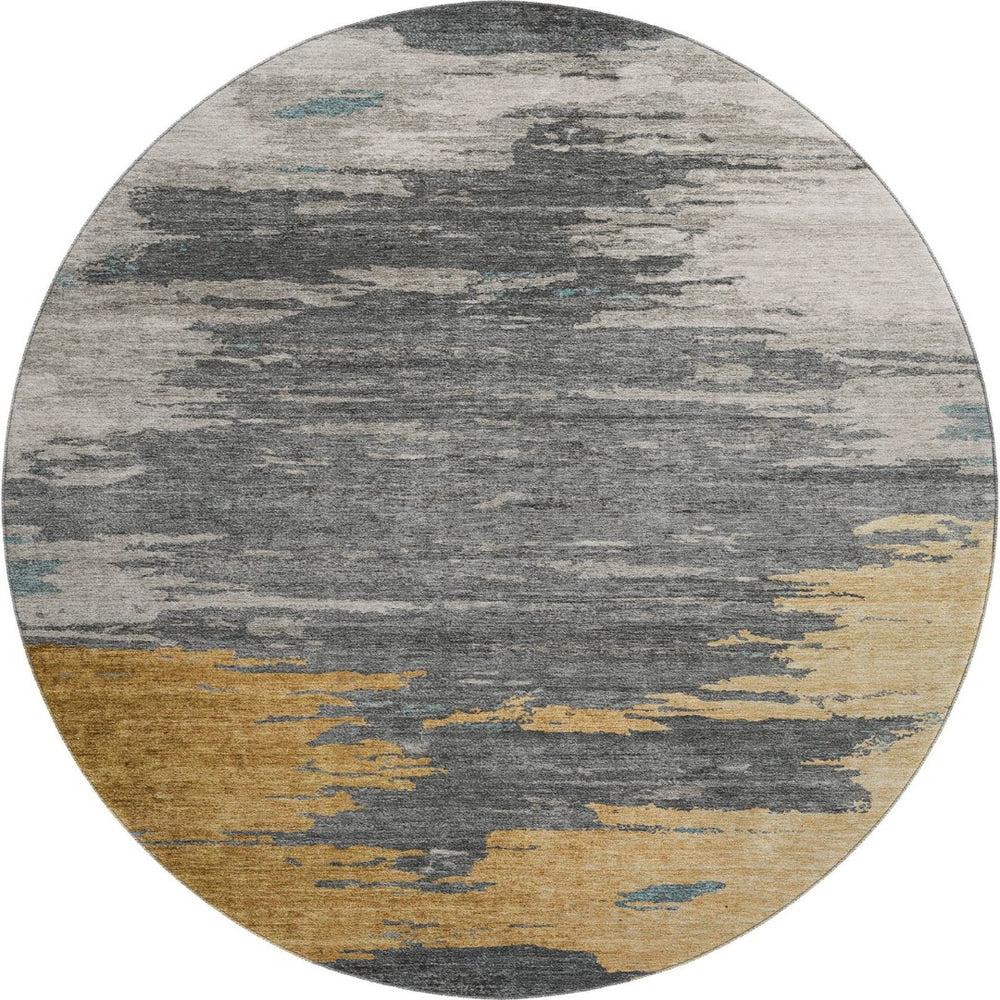 HomeRoots 8' X 10' Washable Area Rug in Gold, Charcoal & Gray – Stain-Resistant, UV Protected, Modern Style 710847