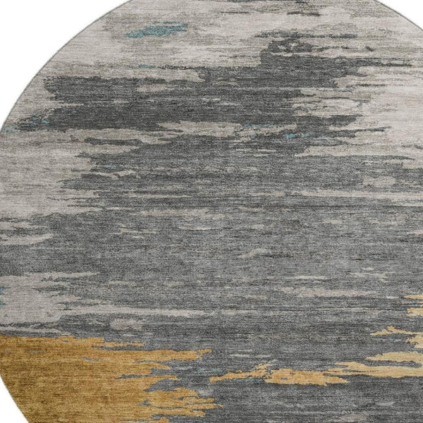 HomeRoots 8' X 10' Washable Area Rug in Gold, Charcoal & Gray – Stain-Resistant, UV Protected, Modern Style 710847