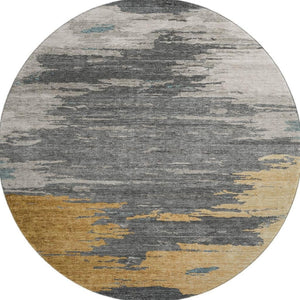 HomeRoots 8' X 10' Washable Area Rug in Gold, Charcoal & Gray – Stain-Resistant, UV Protected, Modern Style 710847