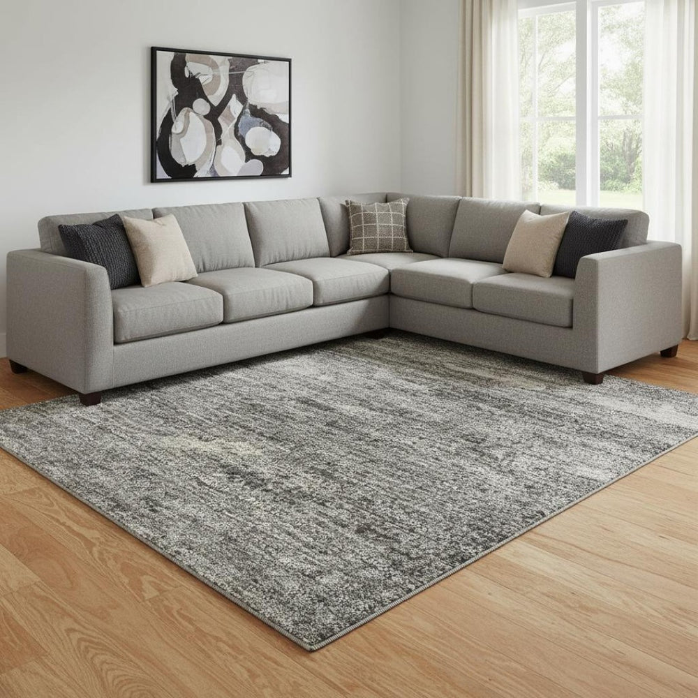 HomeRoots 9' X 12' Gold Charcoal Gray Abstract Washable Area Rug - Stain-Resistant, UV Protected & Stylish! 710848