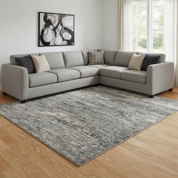 HomeRoots 9' X 12' Gold Charcoal Gray Abstract Washable Area Rug - Stain-Resistant, UV Protected & Stylish! 710848