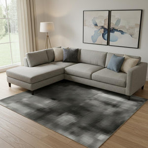 HomeRoots 10' Gold, Charcoal & Gray Abstract Washable Area Rug - UV Protected, Stain Resistant & Durable Design 710849