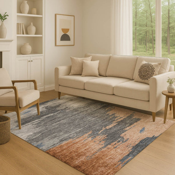 HomeRoots 5' X 8' Modern Abstract Rust Charcoal Gray Area Rug - Washable, Stain Resistant, UV Protected & Durable 710851