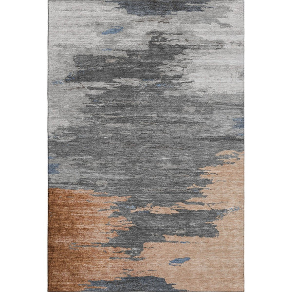HomeRoots 5' X 8' Modern Abstract Rust Charcoal Gray Area Rug - Washable, Stain Resistant, UV Protected & Durable 710851