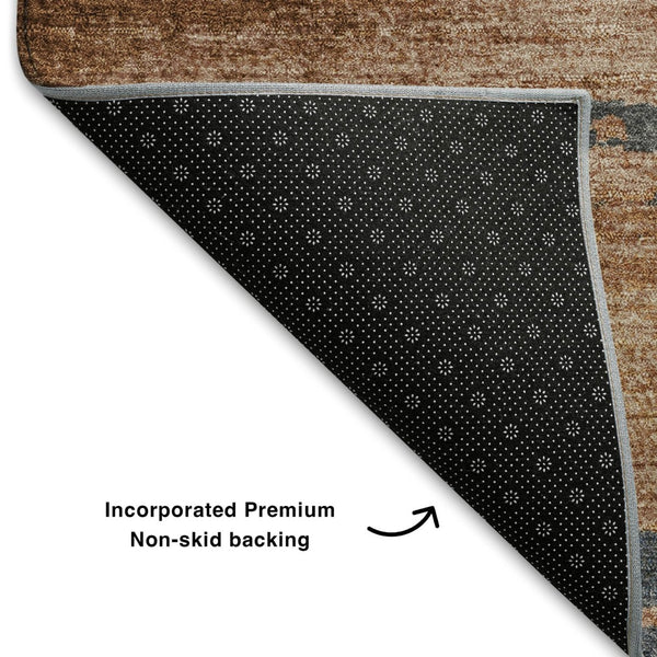 HomeRoots 5' X 8' Modern Abstract Rust Charcoal Gray Area Rug - Washable, Stain Resistant, UV Protected & Durable 710851