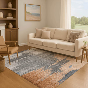 HomeRoots 5' X 8' Modern Abstract Rust Charcoal Gray Area Rug - Washable, Stain Resistant, UV Protected & Durable 710851