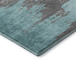 HomeRoots 8' Teal Charcoal and Gray Abstract Round Rug - Washable, UV Protected, Stain Resistant for High Traffic Areas 710858