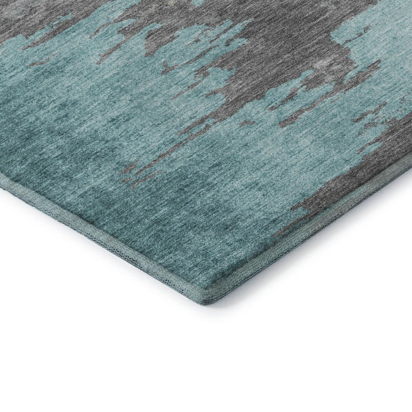 HomeRoots 8' Teal Charcoal and Gray Abstract Round Rug - Washable, UV Protected, Stain Resistant for High Traffic Areas 710858