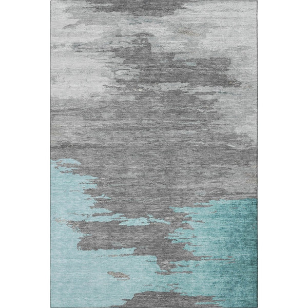 HomeRoots 8' Teal Charcoal and Gray Abstract Round Rug - Washable, UV Protected, Stain Resistant for High Traffic Areas 710858