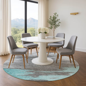 HomeRoots 8' X 10' Teal Charcoal Gray Abstract Area Rug - Washable, UV-Protected, Durable for High-Traffic Spaces 710859