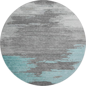 HomeRoots 8' X 10' Teal Charcoal Gray Abstract Area Rug - Washable, UV-Protected, Durable for High-Traffic Spaces 710859