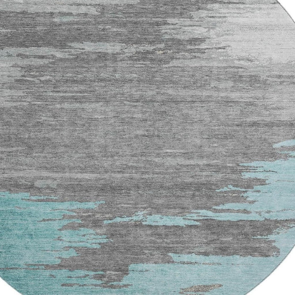 HomeRoots 8' X 10' Teal Charcoal Gray Abstract Area Rug - Washable, UV-Protected, Durable for High-Traffic Spaces 710859