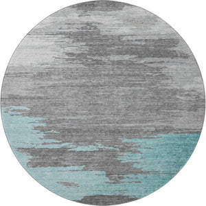 HomeRoots 8' X 10' Teal Charcoal Gray Abstract Area Rug - Washable, UV-Protected, Durable for High-Traffic Spaces 710859