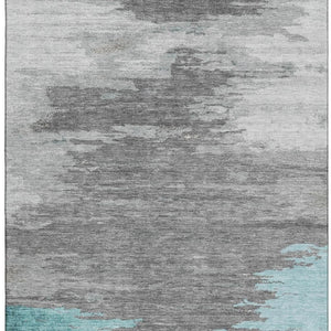 HomeRoots 10' X 14' Teal Charcoal & Gray Abstract Washable Area Rug - UV Protected, Stain-Resistant Design! 710861