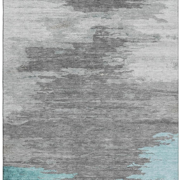 HomeRoots 10' X 14' Teal Charcoal & Gray Abstract Washable Area Rug - UV Protected, Stain-Resistant Design! 710861