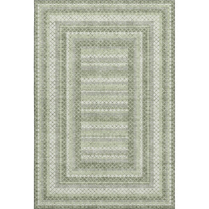 HomeRoots 5' X 8' Artichoke Green Gray Ivory Geometric Area Rug - Washable, UV Protected, Non-Slip Backing! 710863