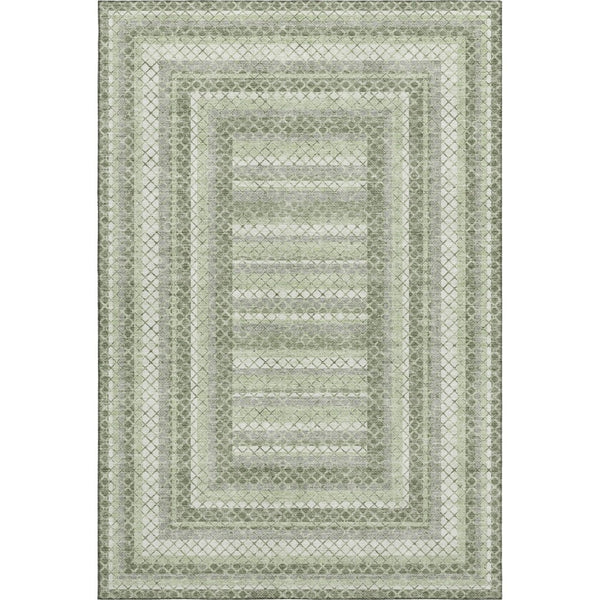 HomeRoots 5' X 8' Artichoke Green Gray Ivory Geometric Area Rug - Washable, UV Protected, Non-Slip Backing! 710863