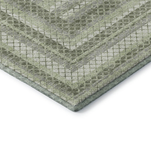 HomeRoots 5' X 8' Artichoke Green Gray Ivory Geometric Area Rug - Washable, UV Protected, Non-Slip Backing! 710863