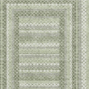 HomeRoots 5' X 8' Artichoke Green Gray Ivory Geometric Area Rug - Washable, UV Protected, Non-Slip Backing! 710863