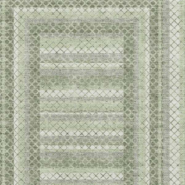 HomeRoots 5' X 8' Artichoke Green Gray Ivory Geometric Area Rug - Washable, UV Protected, Non-Slip Backing! 710863