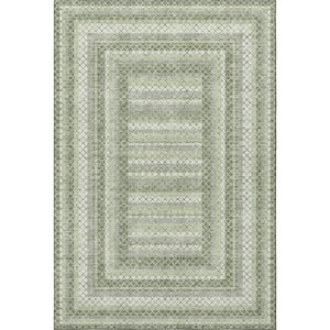 HomeRoots 5' X 8' Artichoke Green Gray Ivory Geometric Area Rug - Washable, UV Protected, Non-Slip Backing! 710863