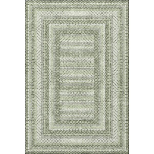 HomeRoots 5' X 8' Artichoke Green Gray Ivory Geometric Area Rug - Washable, UV Protected, Non-Slip Backing! 710863