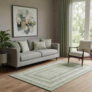 HomeRoots 8' Geometric Washable Round Rug in Artichoke Green, Gray & Ivory - UV Protection & Stain Resistant 710864