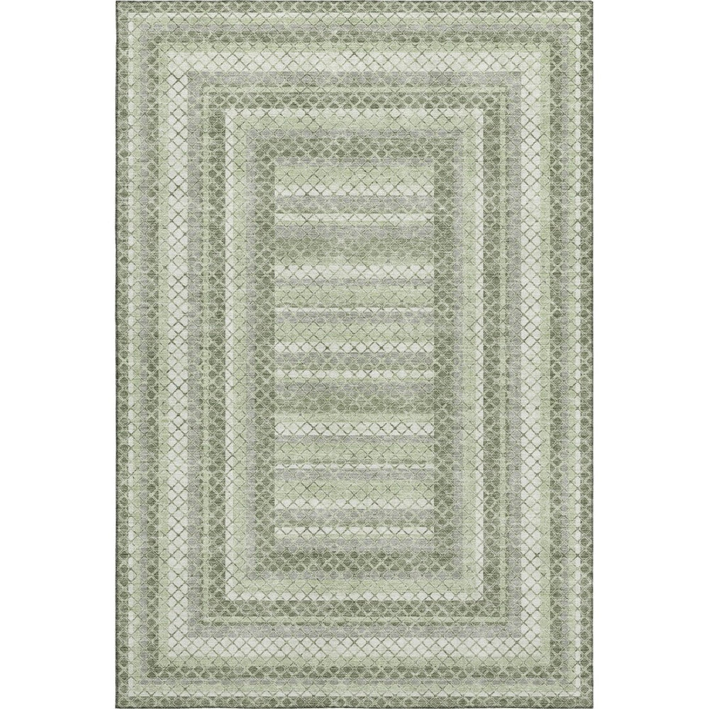 HomeRoots 8' Geometric Washable Round Rug in Artichoke Green, Gray & Ivory - UV Protection & Stain Resistant 710864