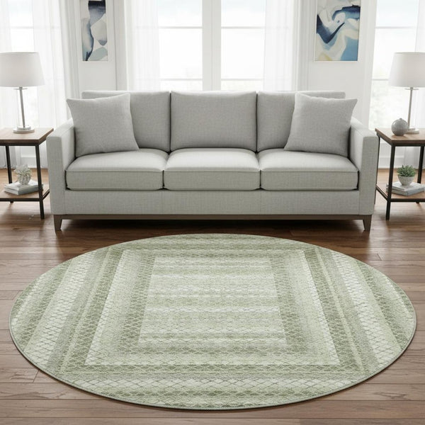 HomeRoots 8' X 10' Artichoke Green & Gray Geometric Washable Area Rug with UV Protection for High Traffic Areas 710865