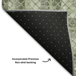 HomeRoots 8' X 10' Artichoke Green & Gray Geometric Washable Area Rug with UV Protection for High Traffic Areas 710865