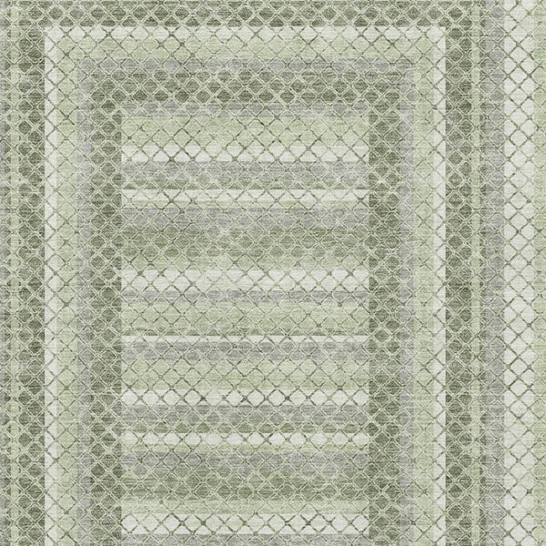 HomeRoots 9' X 12' Artichoke Green Geometric Area Rug – Washable, UV-Protected, Modern Style for High Traffic Spaces 710866
