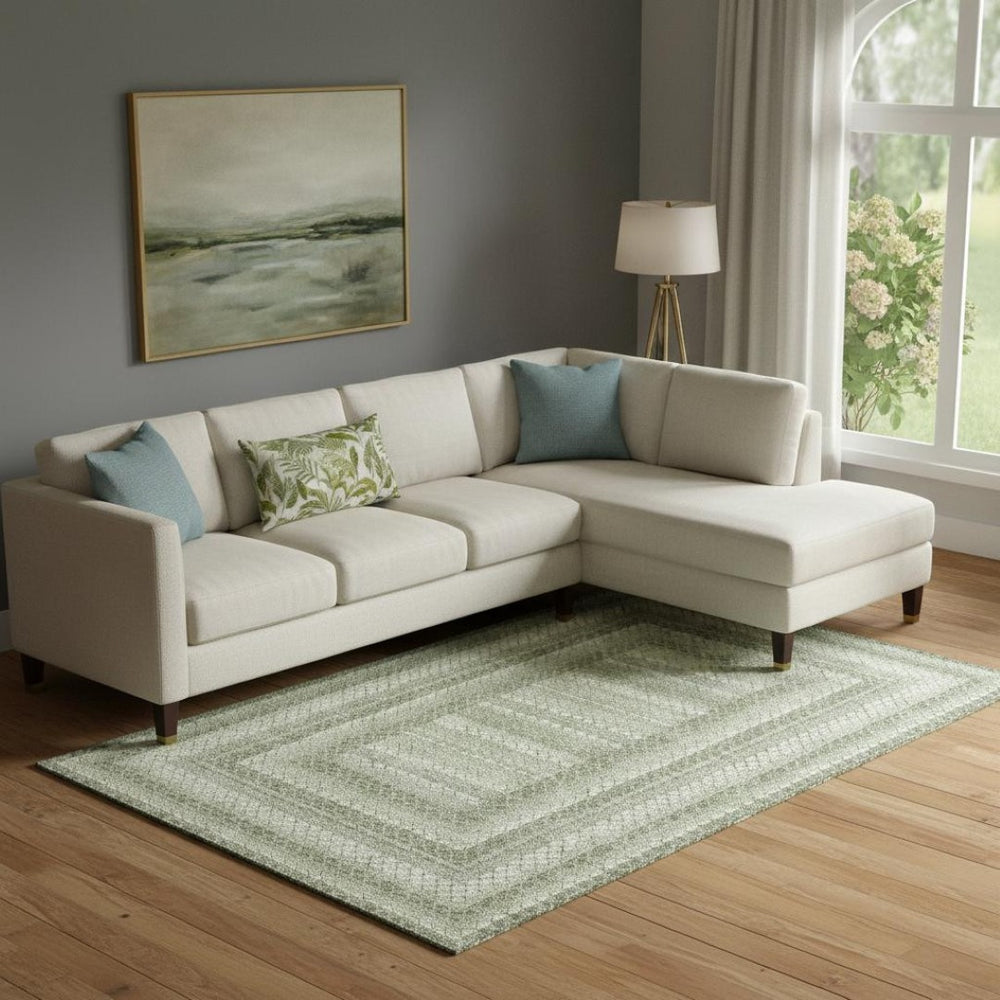 HomeRoots 10' Artichoke Green Geometric Washable Area Rug - UV Protected, Durable, Stylish for Homes & Families 710867