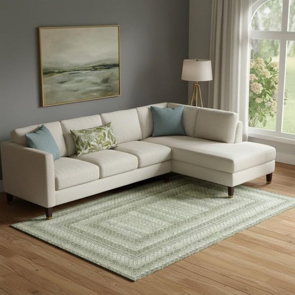 HomeRoots 10' Artichoke Green Geometric Washable Area Rug - UV Protected, Durable, Stylish for Homes & Families 710867