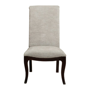 English Elm Contemporary Espresso Wood Frame Dining Chairs Nailhead Trim Gray Fabric Set of 2 B011S02488