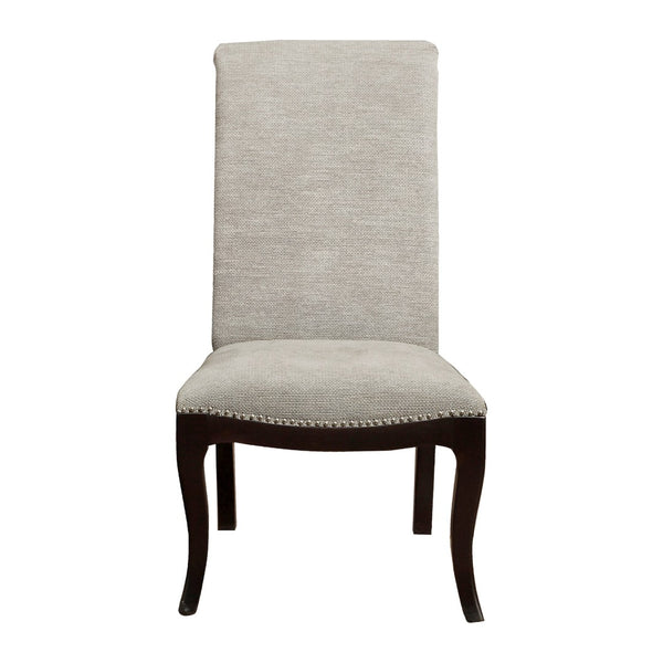 English Elm Contemporary Espresso Wood Frame Dining Chairs Nailhead Trim Gray Fabric Set of 2 B011S02488