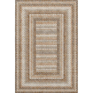 HomeRoots 5' X 8' Chocolate Ivory Beige Geometric Area Rug - Washable, UV Protected, Modern Style for Homes 710869