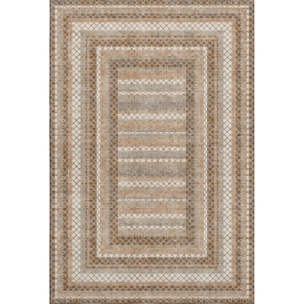 HomeRoots 5' X 8' Chocolate Ivory Beige Geometric Area Rug - Washable, UV Protected, Modern Style for Homes 710869